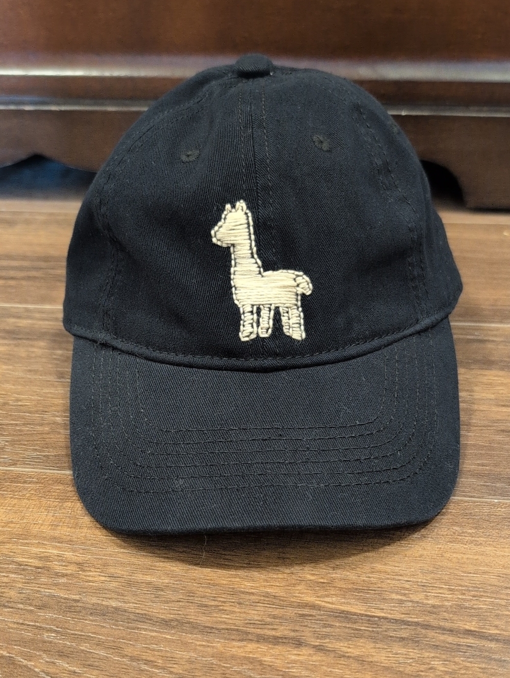Handmade Embroidered Llama Alpaca Black Baseball Cap Hat